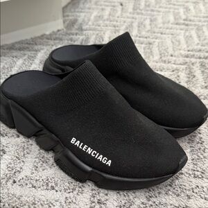 Balenciaga Black Knit Mules